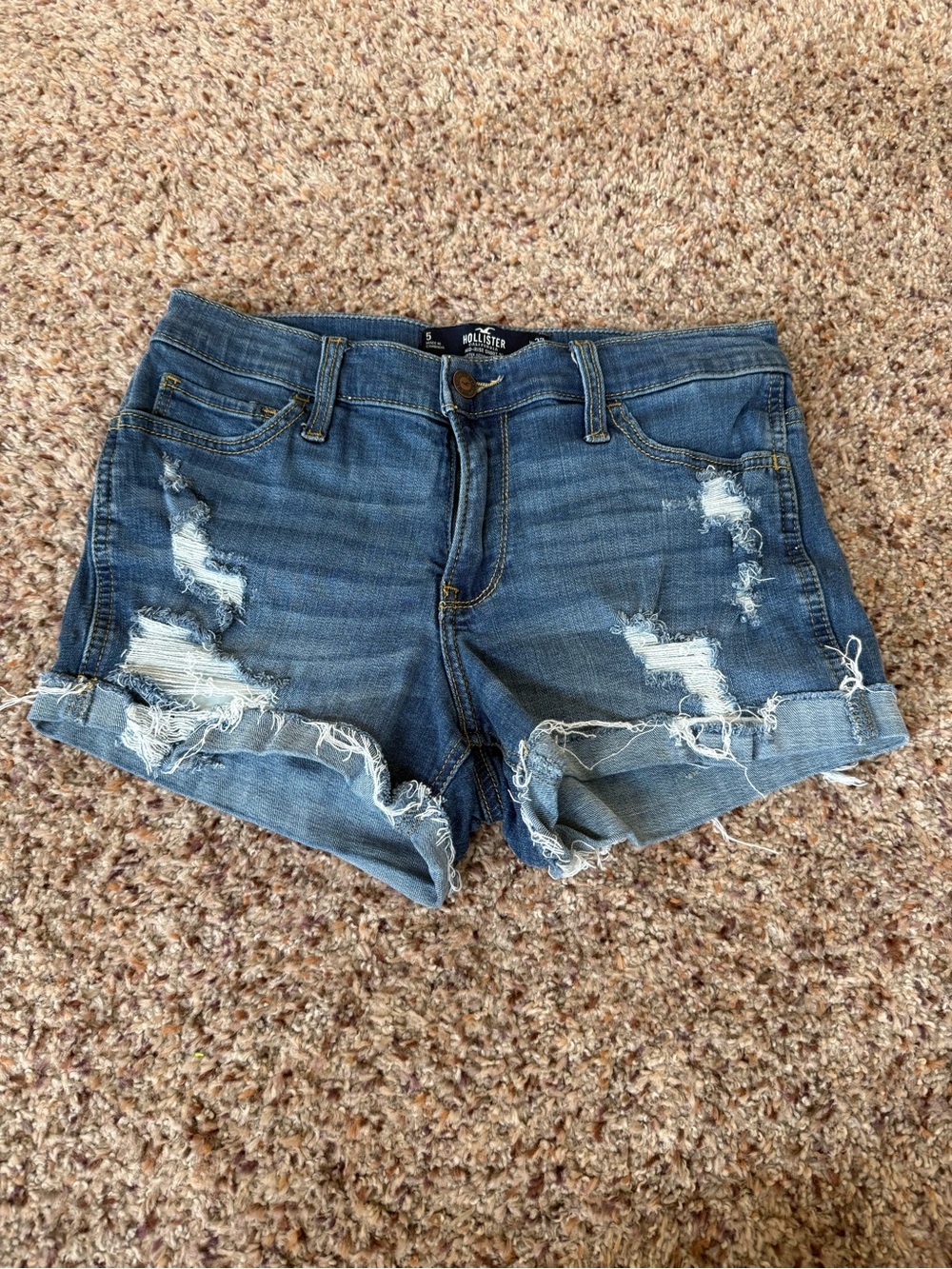 Hollister Women's Frayed Distressed Denim Shorts - Medium Blue
